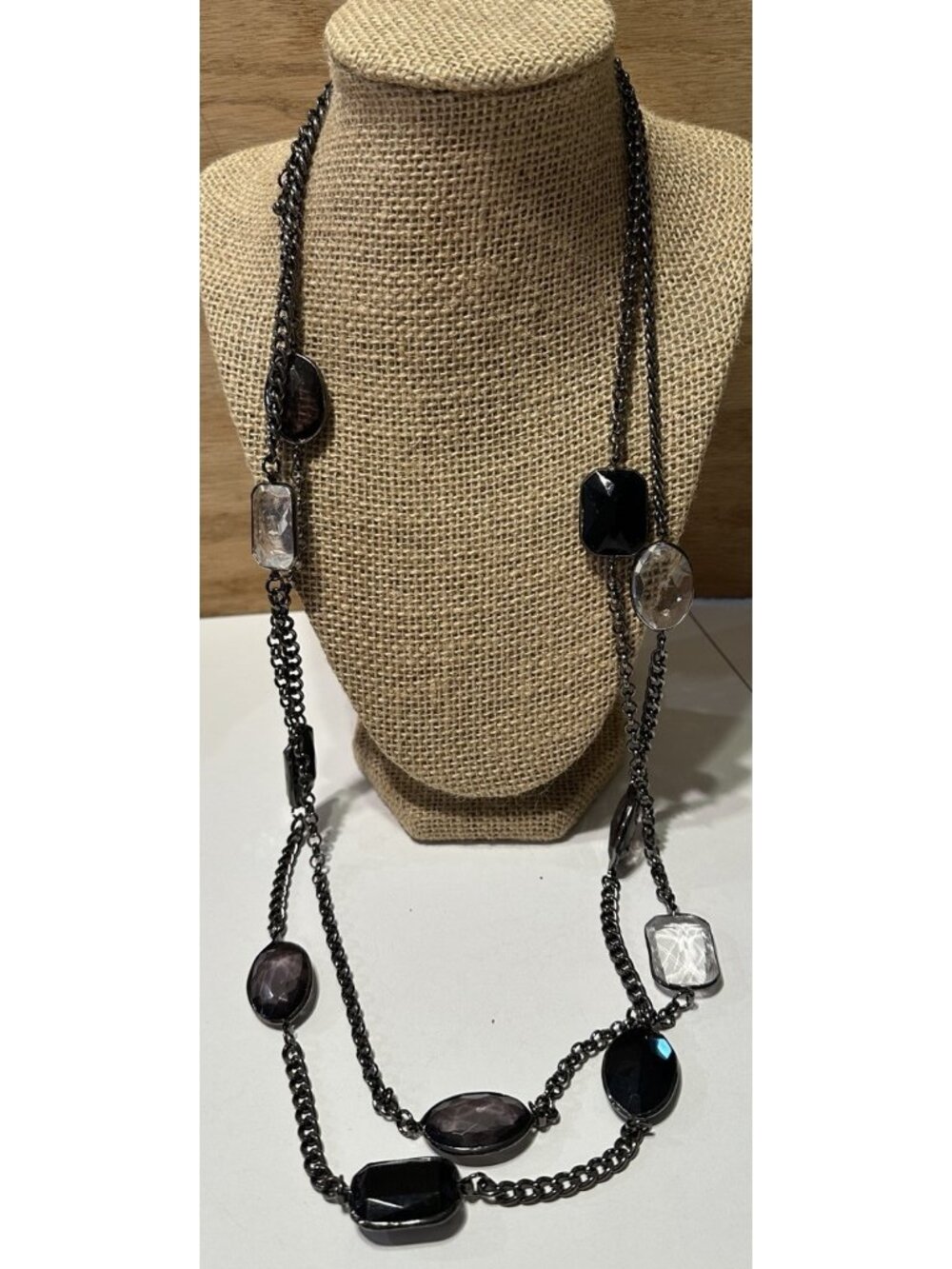 Express Black Gun Metal Multi Layer Long Necklace